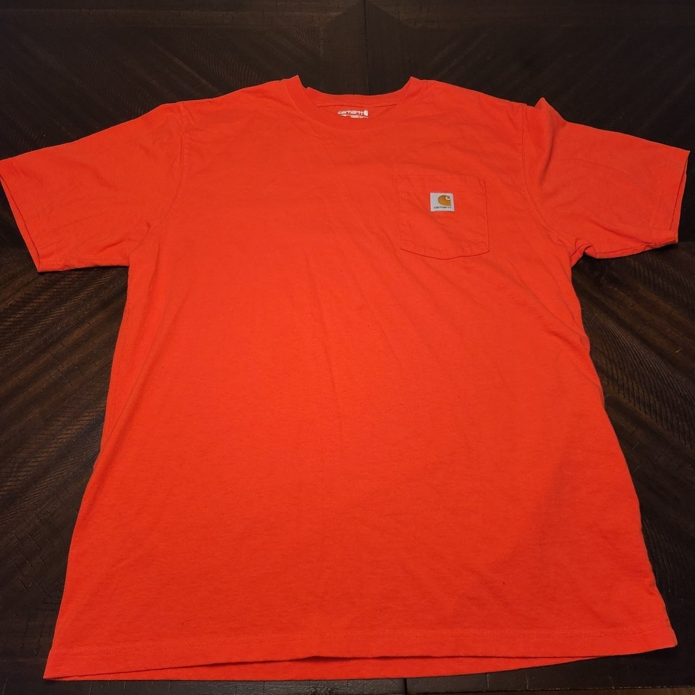 Carhartt Shirt Men's L Orange Pocket T-Shirt Loose Fit Workwear Heavyweight